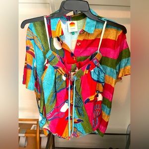 Farm Rio Wonderful Toucans Uni Shirt & high waist shorts set, size M